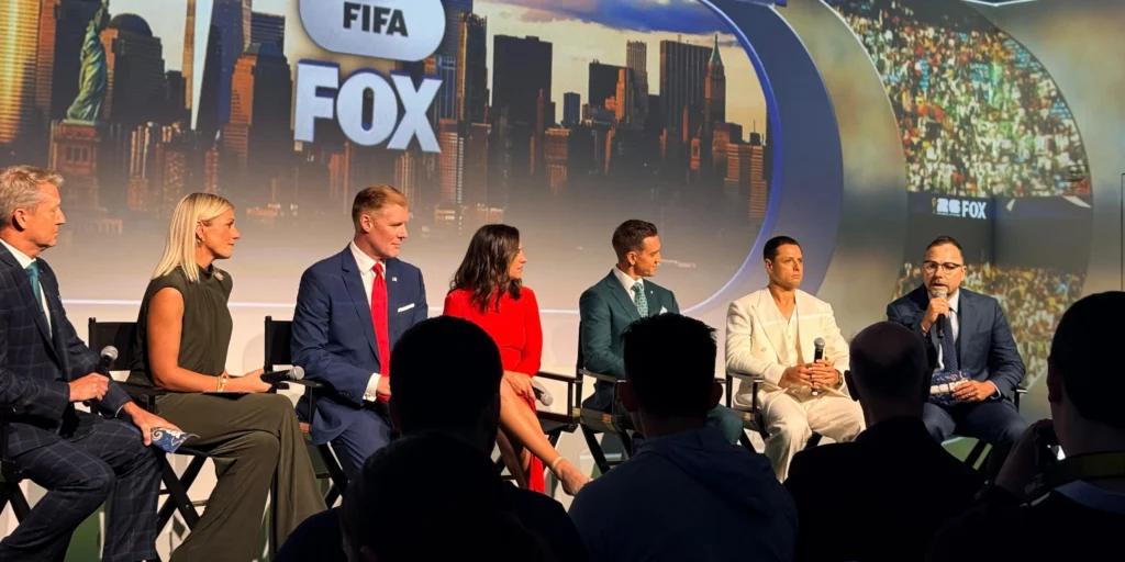 Fox Sports hosts and analysts at the FIFA World Cup 2026 media day, with EVP Zac Kenworthy