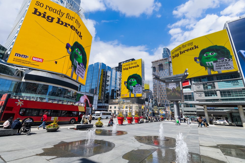 M&M'S Marvel pop-up Toronto OOH installation at Sankofa Square