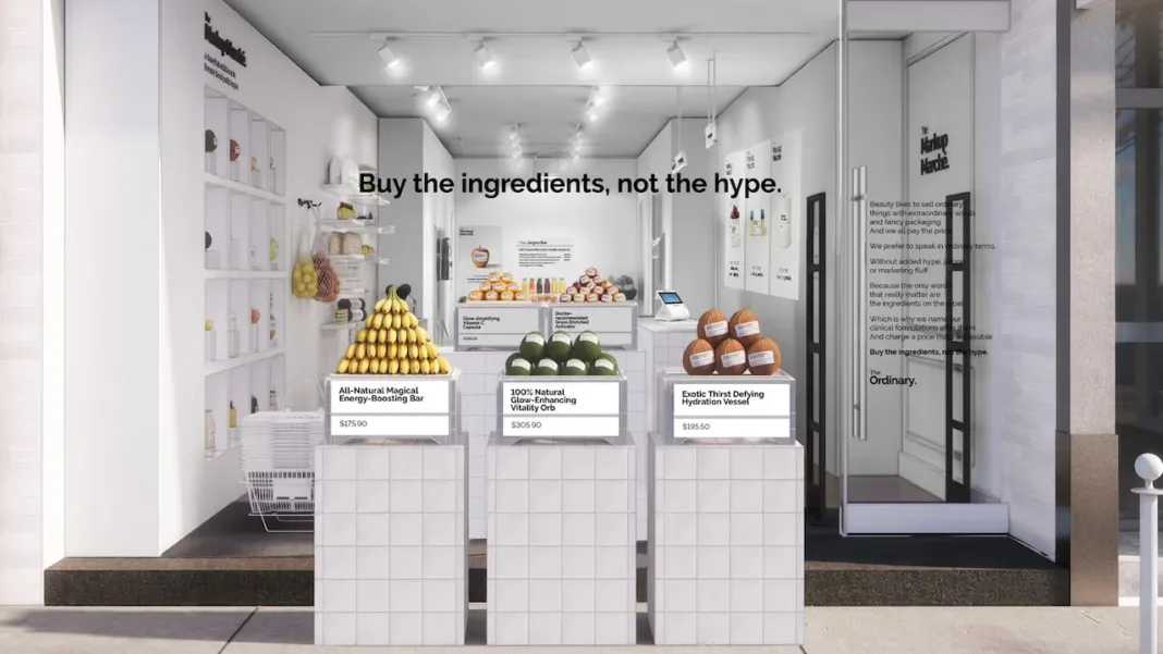 The Ordinary Markup Marche Toronto pop-up grocery shelf display